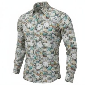 Haupt Germany Peace Print Sport Button Down Shirt Men's Medium